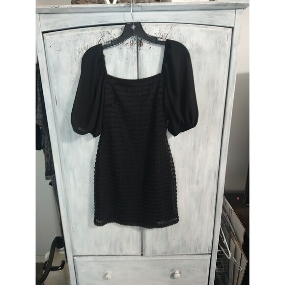 Lulu's Puff Sleeve Mini Dress Black Medium Boho Cottage Core Feminine - Picture 1 of 8